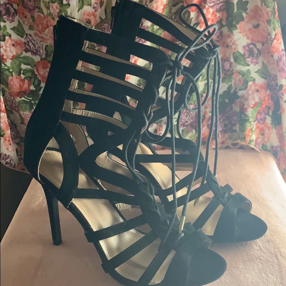 Black lace up heels